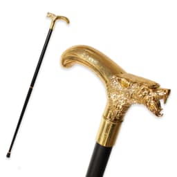 Gold Wolf Head Walking Cane with Curved Handle Detachable Decorative Walking Stick Men Women Cosplay Party Prop