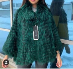 Women's Real Silver Fox Fur Cape Shawl Coat Furry Luxurious Fluffy with Fur Collar Wool Lining Cuffs Stole Crop Jacket 210727
