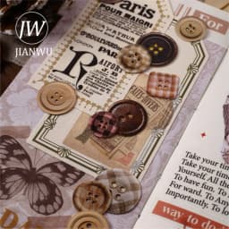 JIANWU Button Series Vintage Button Shaped Landscape Material Collage Scrapbooking Sticker Creative DIY Journal Stationery