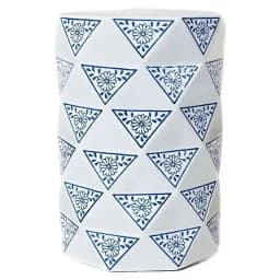 White Porcelain and Drawn Blue Shoe Hand Changing Stool Ceramic Drum Bathroom Neoclassical Imitation Sitting Stool Low Round