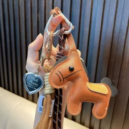 Cute Handmade Leather Pony Bag Charm Color-block Star & Braided Cord Keychain Adorable Gift Accessory Pendant
