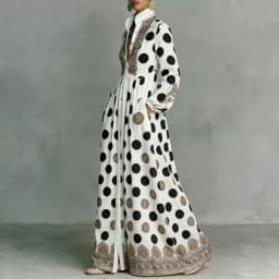 UOOZEE 2026 New Vintage Ethnic Printed Polka Dot Maxi Dresses For Women Long Sleeves Stand Collar High Waisted Party Shirt Dress