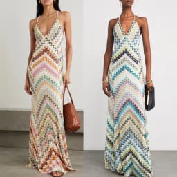 Bohemian Multicolor Chevron Halter Maxi Dress Retro Deep V Neck Criss Cross Backless Sleeveless Pleated Draped Dresses Holiday