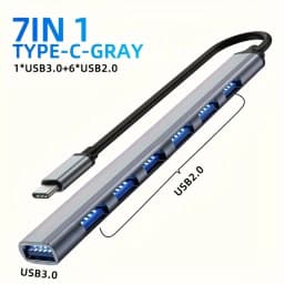 7 In 1 USB 3.0 HUB Type C USB-A Hub Splitter 7 Port USB3.0 With USB-C High Speed Data Transfer For PC Laptop Macbook Accessories