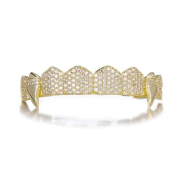 TOPGRILLZ Vampire Bling Full Micro Pave Cubic Zircon Teeth Grillz Caps 8 Top& 8 Bottom Removable Dental Grills For Halloween