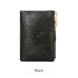 Retro Wallet Women's Short Three Fold Large Capacity Double Zipper ID Credit Card Holder Minimalist Solid Color Lady Coin Purse