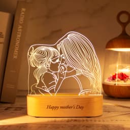 Personalized 3D Photo Lamp Custom Night Light with Wooden Base Unique Gift for Valentine's Day Wedding Anniversary Mother's Day
