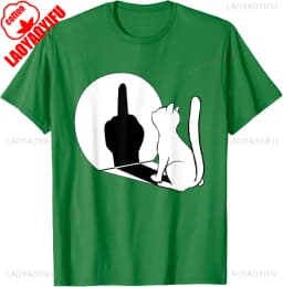 Middle Finger Cat Statement Cat Funny Gift T-Shirt Regular Short Sleeve Tops O-neck Men's Cotton T-shirt Cotton Summer Shirts