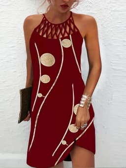 2026 New Spring and Summer National Wind Positioning Printing Mesh Belt Sleeveless Casual Dress