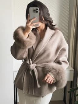 Retro Faux Fur Patchwork Woolen Maxi Coat Women Solid Full Sleeves V-neck Lace Up Loose Coats Lady Winter Commute Outwear New