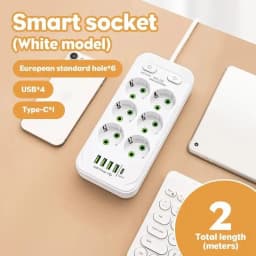 EU Plug AC Outlet Multitap Power Strip 2m Extension Cord Electrical Socket USB for Home Office Surge Protector Network Filter