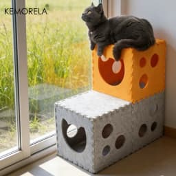 KEMORELA Cat Tunnel Interactive Cat House Foldable Cat Hideout Oversized Felt Cat Scratching Board And Bed Durable Removable