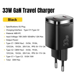 Essager 33W GaN USB C Charger Digital Display PD Fast Charging For iPhone 13 12 Max Pro iPad For Xiaomi Poco Samsung Charger Es