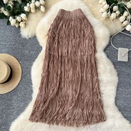 New In 2026 Spring Summer Tassel Midi Long Skirt For Women Trendy High Waist Streetwear Casual Skirts