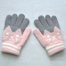 Cute 6-11Y Children Thickened Warm Gloves For Students Winter New Cat Knitted Mittens Outdoor Knitting Cycling Skiing Gloves