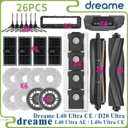 Dreame L40 Ultra AE / L40 Ultra CE / L10s Ultra CE / D20 Ultra Parts, Main Brush, Edge Brush, Cloth, Dust Bag, Filter Screen
