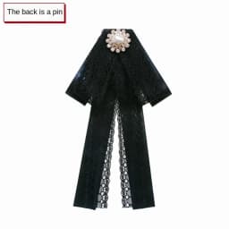 Elegant Lace Ribbon Bowtie Black College Style Collar Rhinestones Jewelry Student Shirt Korean Fabric Bow Brooches