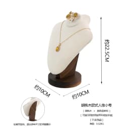Walnut Base Linen Neck Mannequin Jewelry Display Bust Necklace Chain Pendant Showcase Stand For Shop Shooting Display