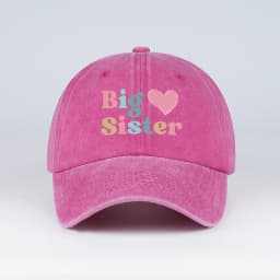 Big Sister Heart Print Vintage Washed Baseball Cap – Adjustable Size, Everyday Casual and Versatile Dad Cap
