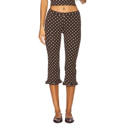 Women Retro Solid/Polka Dot Printed Capris Cute Low Rise Stretchy Cropped Pants Skinny Ruffles Cropped Capri Going Out Leggings