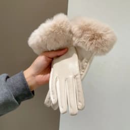 Women's Winter Luxury PU Leather Gloves Wrist Soft Faux Fur Trim Cuff Fashion Elegant Party Warm Touch Screen Drive Cycling