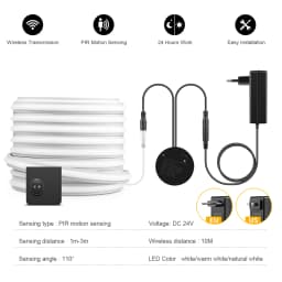 24V Wireless PlR Motion Sensor COB LED Neon Strip NightLight for Bed Bathroom Stair Hallway Lighting 3/5/10m Solid Silicone Tape