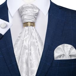 Luxury Men Green Blue Paisley Ascot Tie Set Solid Necktie Ring Wedding Party Cravat Purple Ties Pocket Sqaure Cufflink Free Ship