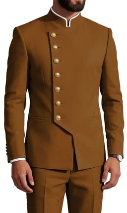 Mandarin Collar 2-Piece Suit Chinese Suit Set for Men Stand Collar Slim Fit Chinese Tunic Suits Jacket Pant Set Wedding