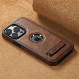 For iPhone 18 Pro 17 16 15 14 13 12 Pro Max Leather Case with Mag-safe Built-in Invisible Stand Protective Slim Kickstand Cover