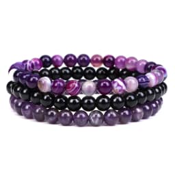 Kirykle Natural Stone Bracelet Sets 3Pcs/set Obsidian Hematite Tiger Eye Beads Bracelets Men for Health Protection Soul Jewelry