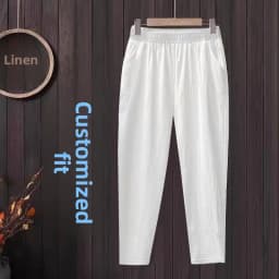 Cotton Linen Loose Fit Summer Thin White Casual Pants High Waist Nine Points Harlan Pants for Women Commute Sle Korean Version