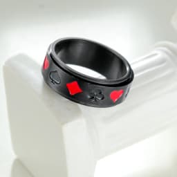 8mm Black Stainless Steel Rotatable Ring for Men Punk Vintage Lucky Playing Card Poker Mens Accessories