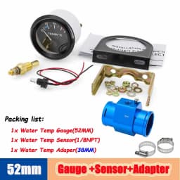 40-120 Celsius Car 52mm Water Temperature Gauge with Adaptor Joint Pipe Radiator 1/8NPT Sensor Racing Water Tank Level Indicator