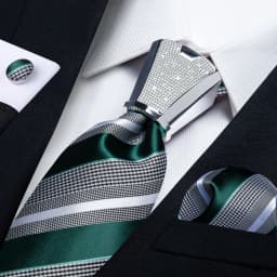 DiBanGu Business Plaid Black Solid Luxury Elegant Silk Ties for Men Designer Tie Buckle Handkerchief Cufflinks Wedding Accessory