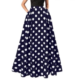Dot Print Retro A-line Big Hem Skirt Women Maxi Skirt High Waist Side Pockets Loose Full Length Lady Prom Party Long Skirt