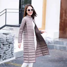 Woman's Ultra Light Down Jackets Stand Collar Slim Knee Length 90% White Duck Down Coats Women Down Parkas Lady Overcoats JK-791