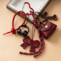 Maillard Style Mini PU Leather Bag Keychain Retro Heart Shape Pendant Bag Charm Woven Rope Hanging Piece Accessories