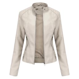 Women's Slim Fit Leather Jacket with Motorcycle Suit, Large Standing Collar, Autumn Black Zipper Outdoor Leather Windproof Top