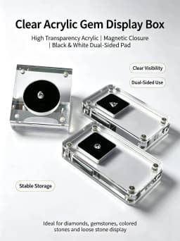 Acrylic Diamonds Storage Box Transperant Gem Stone Packaging Box Black and White Sponge Pad Bare Stone Jewelry Display Tray