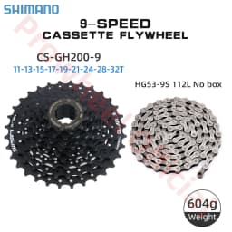 Shimano K7 9Speed Freewheel and Chain Groupset H200 Sunshine 23/25/28/30/32/36/40/42/46/50T Cassette HG53/KMC X9 Chain 9V Kit