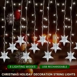 1pc 96 LED Star Icicle Curtain String Lights USB Powered 8 Modes Christmas Decorative Icicle Lights For Garden Patio Home Decor
