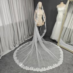 Customized Eyelash Lace Mantilla Veil, 3m*3m Long Bridal Veil with Chantilly Eyelash Lace, Ivory Wedding Veil with Hidden Comb