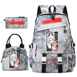 Chainsaw Man Anime Print Student Backpack Set for Girls with Lunch Bag Pencil Case School Daily Use