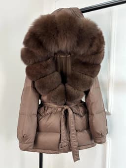 Lagabogy 2025 Thick Warm Mid-Long Puffer Coat Real Fox Fur Collar White Duck Down Coat Female Loose Warm Hooded Parkas With Belt
