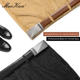Maikun Brown Leather Ratchet Belts for Men Quick Release and Trim to Fit Length Width 1 3/8"