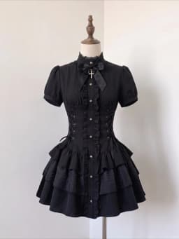Gothic Punk Dress Ruffle Flare Sleeve Bow Front Tiered Mini Dress American 2000s Vintage Goth Style Women Casual Streetwear 2026