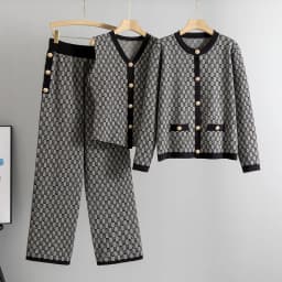 Knited 3 Piece Sets Elegant Women Long Sleeve Sweater Coat Single Breasted Knit Vest Trousers 2026 New