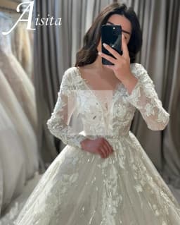 Boho Wedding Dresses Long Sleeves Lace Appliqued V-Neck 2026 A-Line Gown Elegant Shiny Bride Dresses Full Length On Sale
