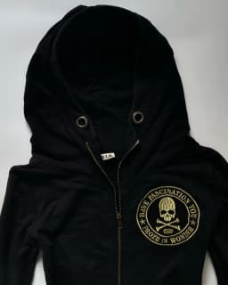 Y2K Goth Punk Zip Up Sweatshirt Embroider Skeleton Cross Bones Pattern Gold Lettering Hoodies Women Winter Streetwear Top Jacket