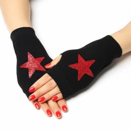 1 Pair Rhinestone Fingerless Gloves CUte Cartoon Animals Pattern Women Men Black Knitted Half Finger Gothic Warm Winter Mittens